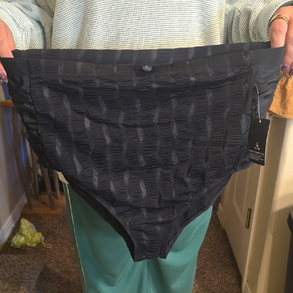 Curvtide Black Textured Bikini Bottom